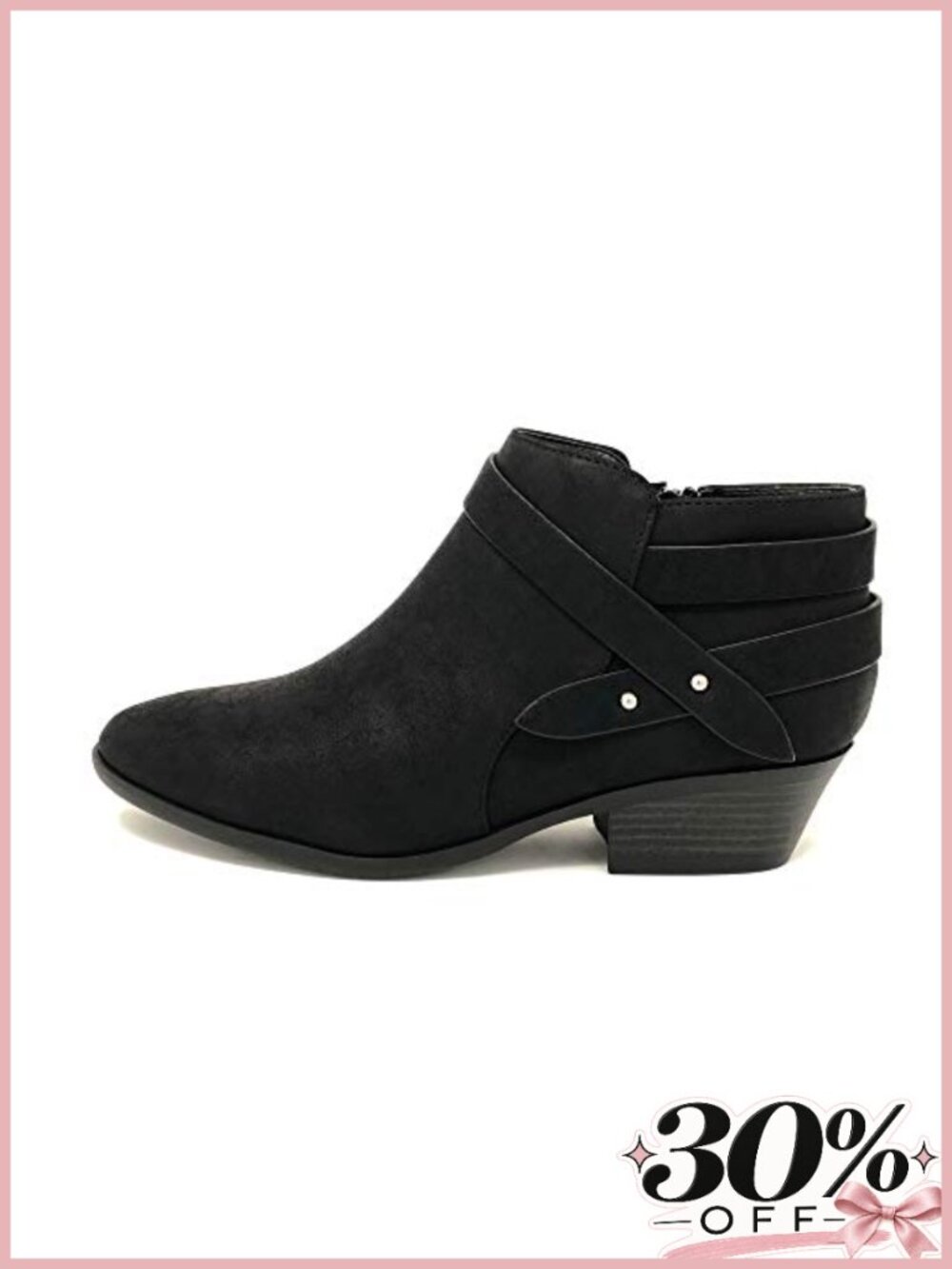 Vegan Leather Ankle Bootie Block Heel Multi Strap Zip Closure